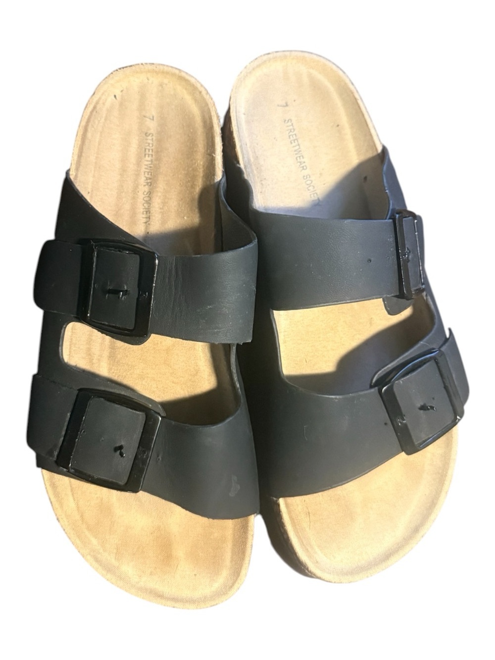 Streetwear Society Black Double Buckle Slide Sandals